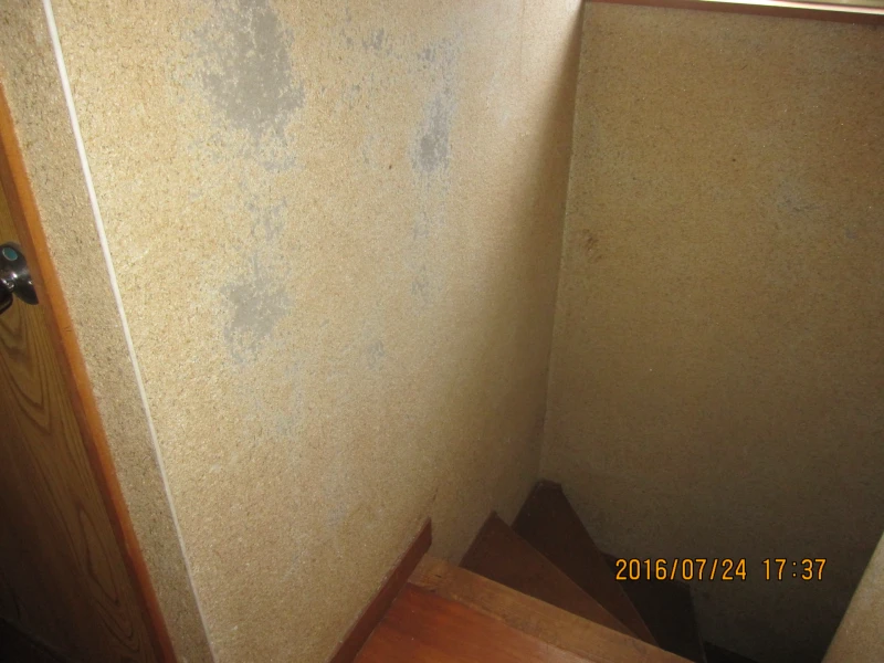 リフォーム前：壁が剥がれた急階段