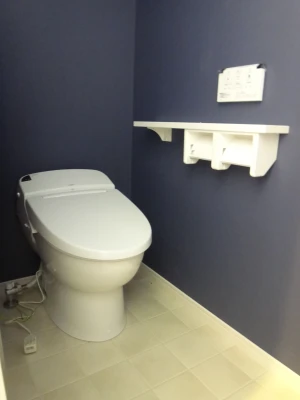 ネイビー壁紙の一階タンクレストイレ