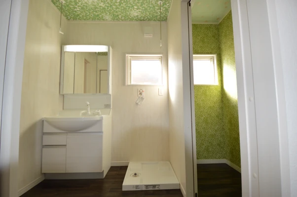 右側脱衣室と区切られた洗面所